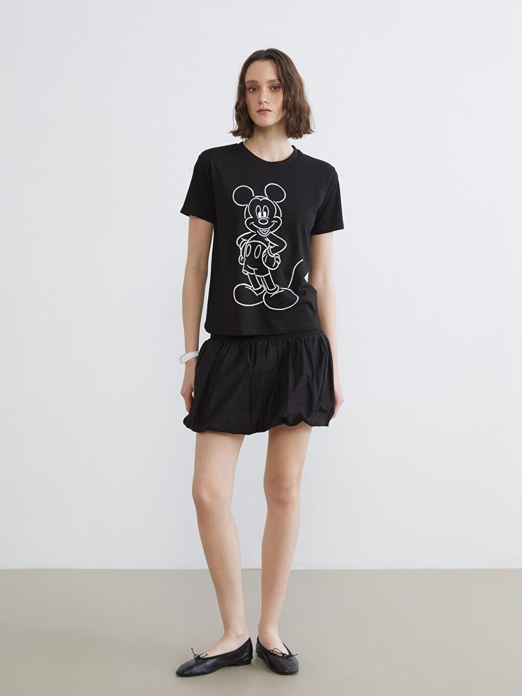 Mickey Mouse Print Crew Neck Women's T-Shirt-1