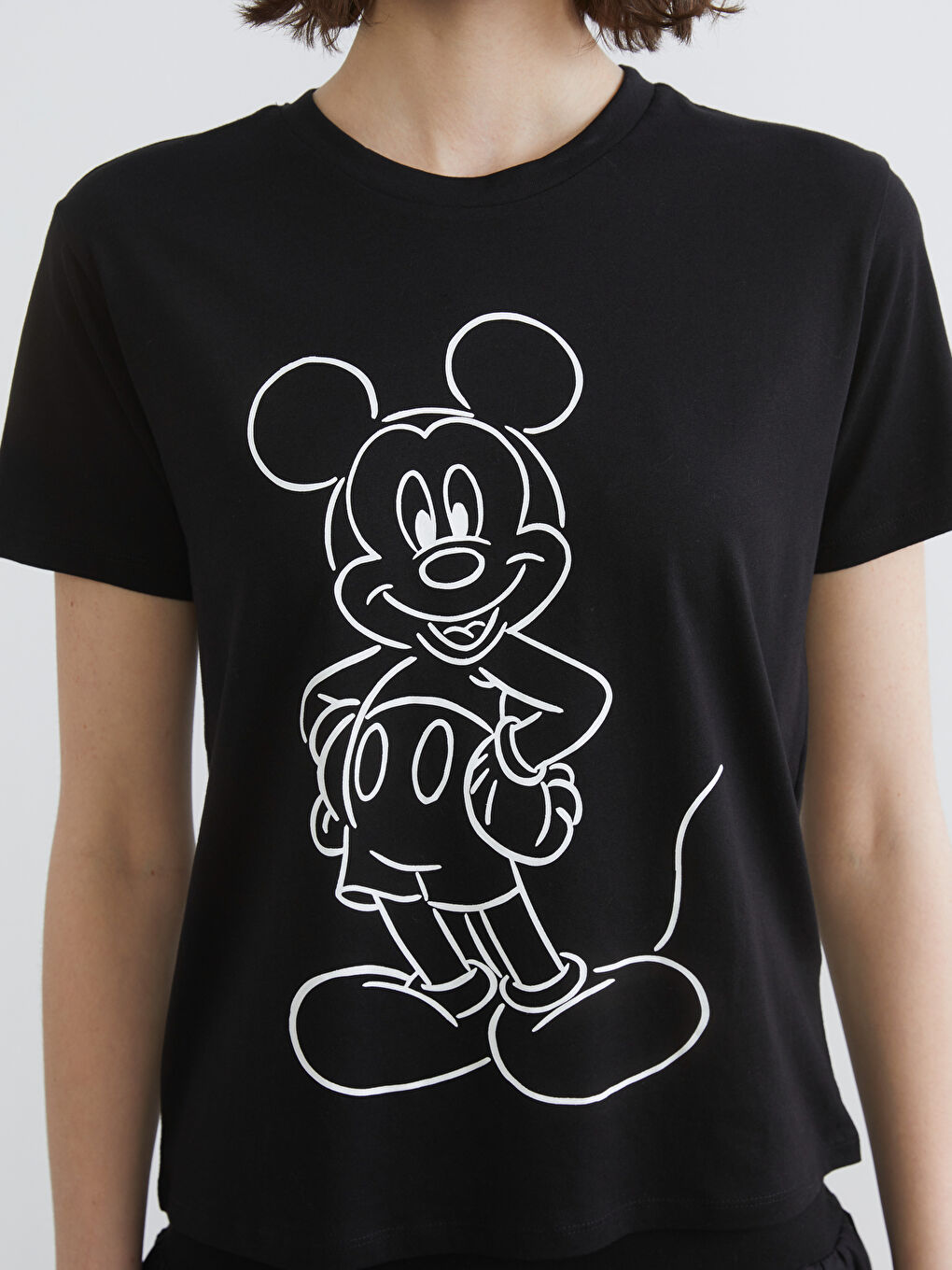 Mickey Mouse Print Crew Neck Women's T-Shirt-2
