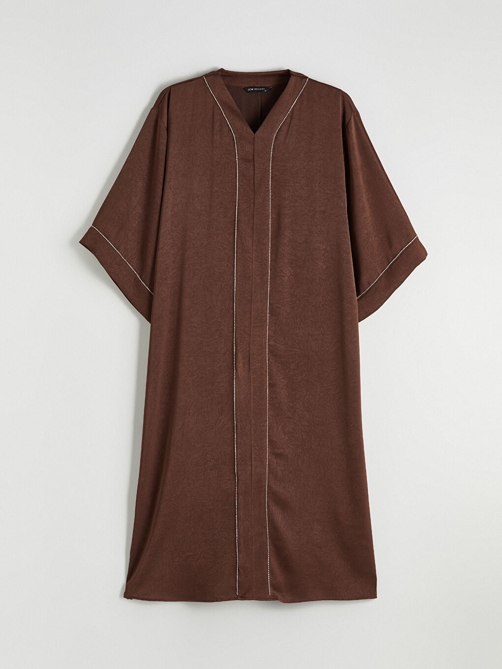 V Neck Rhinestone Embellished Oversize Satin Dress-4