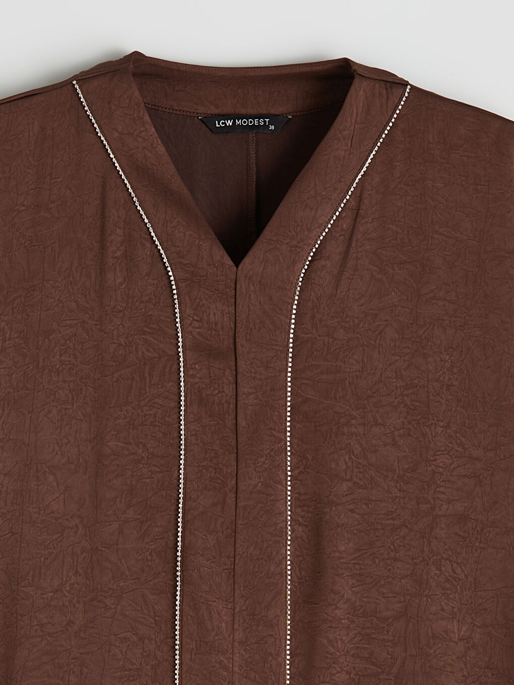 V Neck Rhinestone Embellished Oversize Satin Dress-6