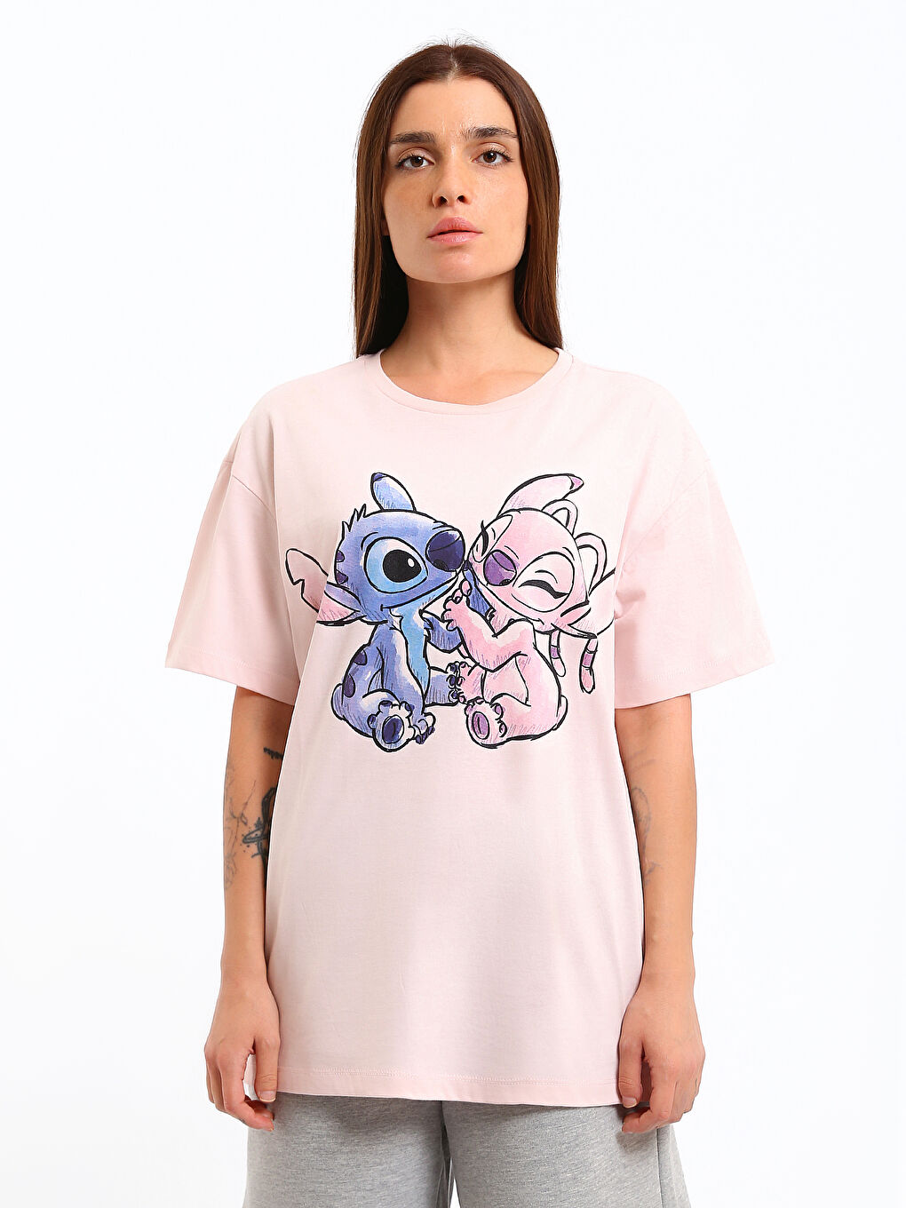 Women's Stitch and Angel Print Crew Neck T-Shirt