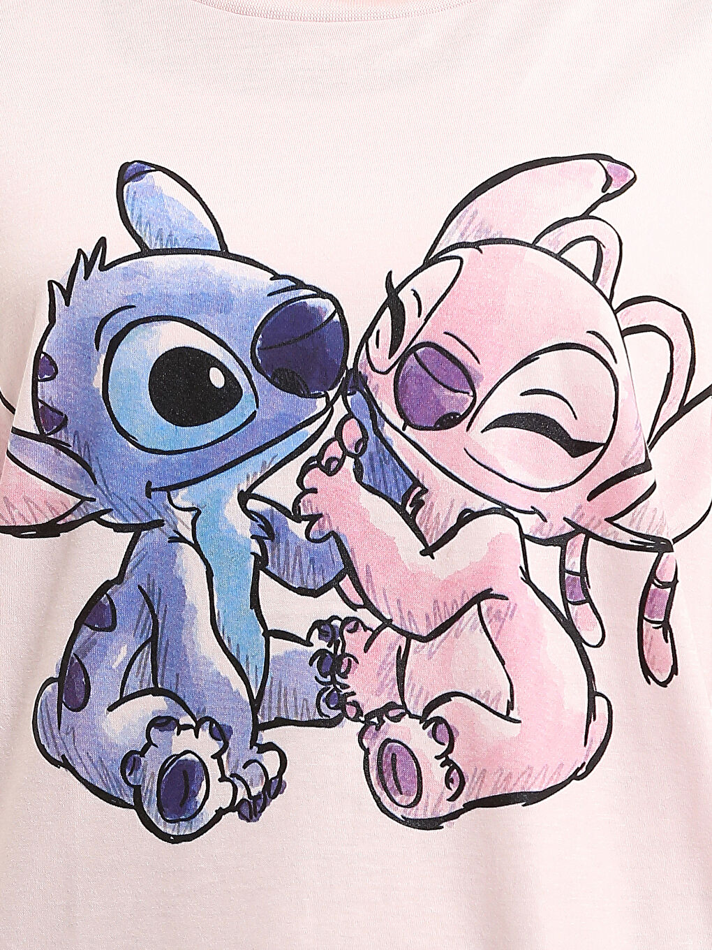 Women's Stitch and Angel Print Crew Neck T-Shirt-2