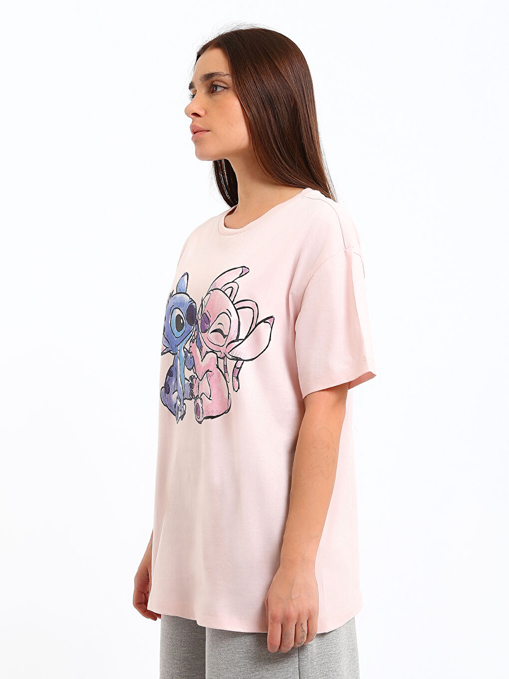 Women's Stitch and Angel Print Crew Neck T-Shirt-3