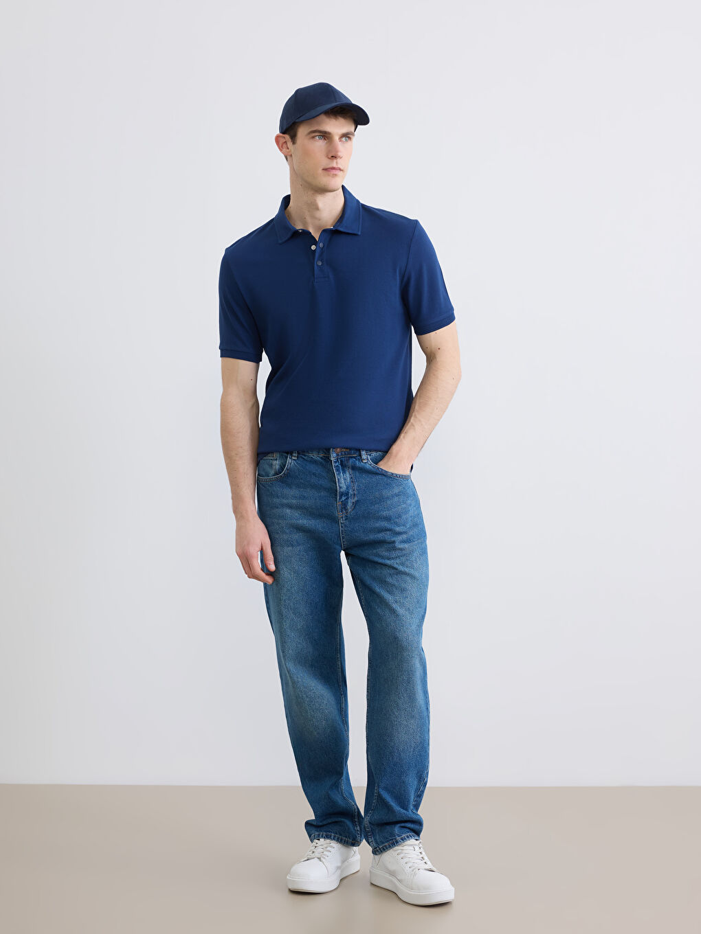 Lacivert Polo Yaka Pike Erkek Tişört-1