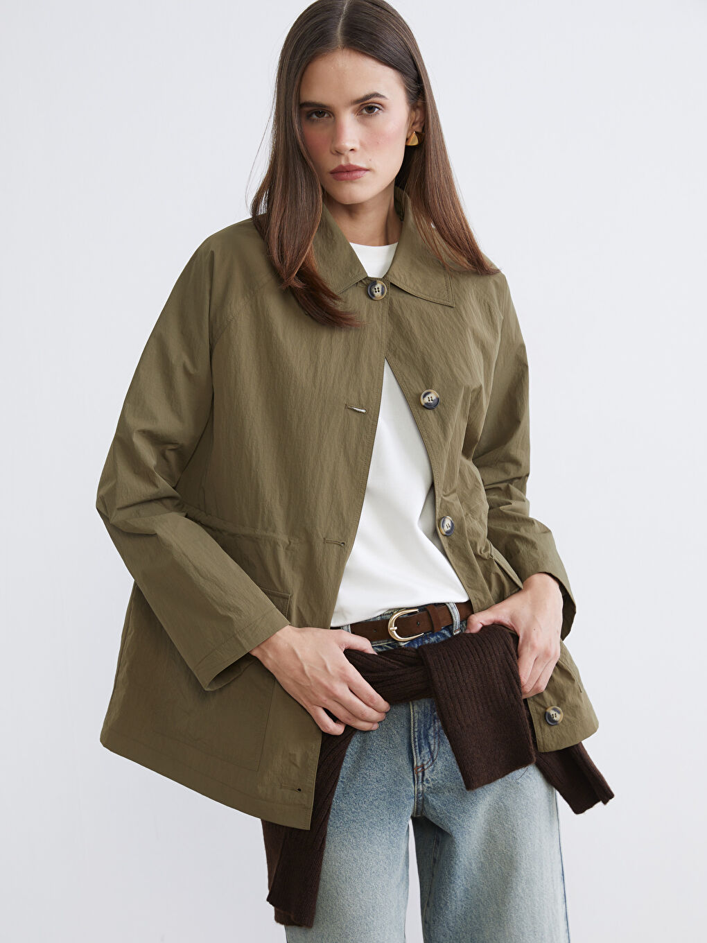 Haki Gömlek Yaka Kadın Ceket-1