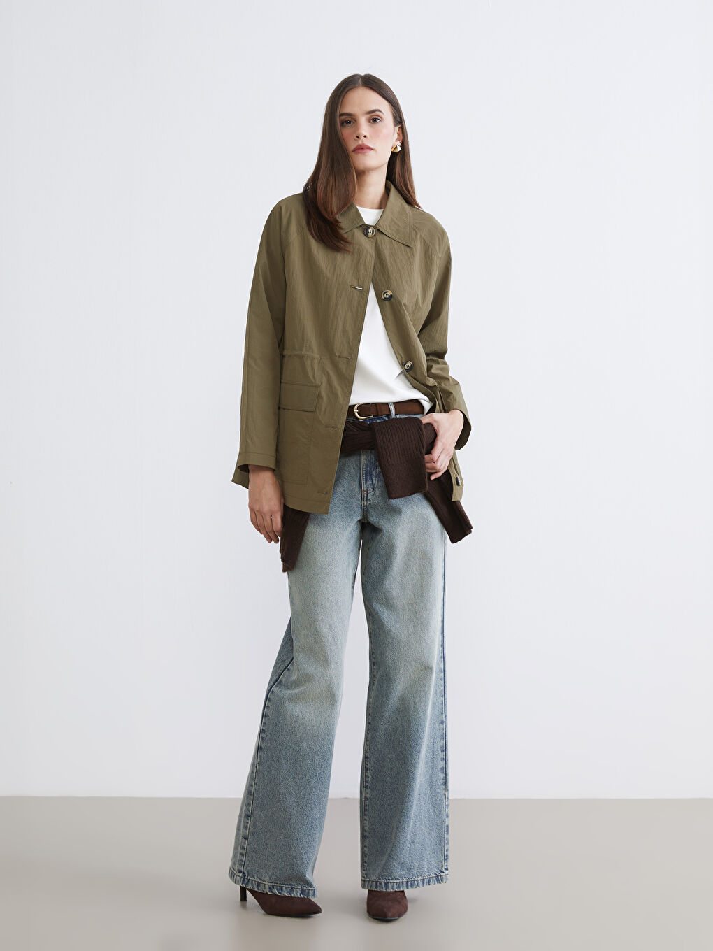 Haki Gömlek Yaka Kadın Ceket-2