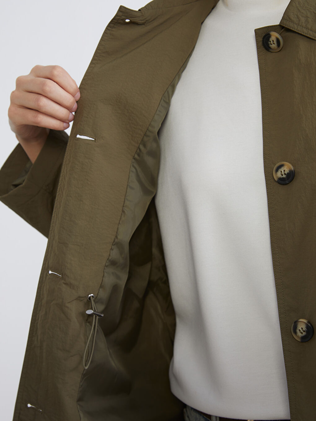 Haki Gömlek Yaka Kadın Ceket-3