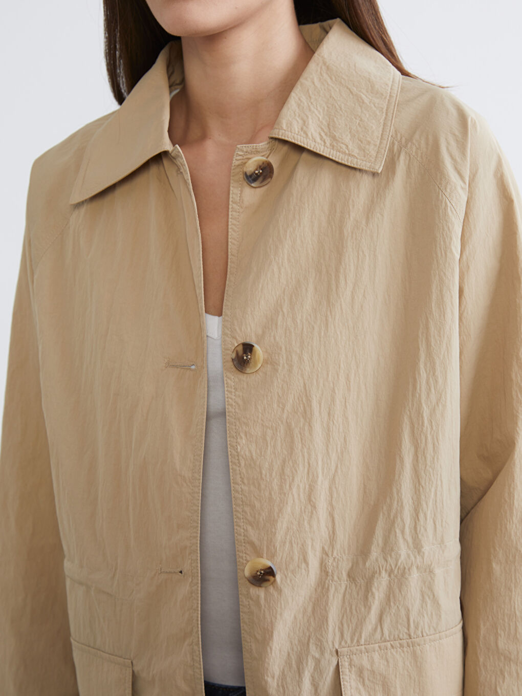 Bej Gömlek Yaka Kadın Ceket-2