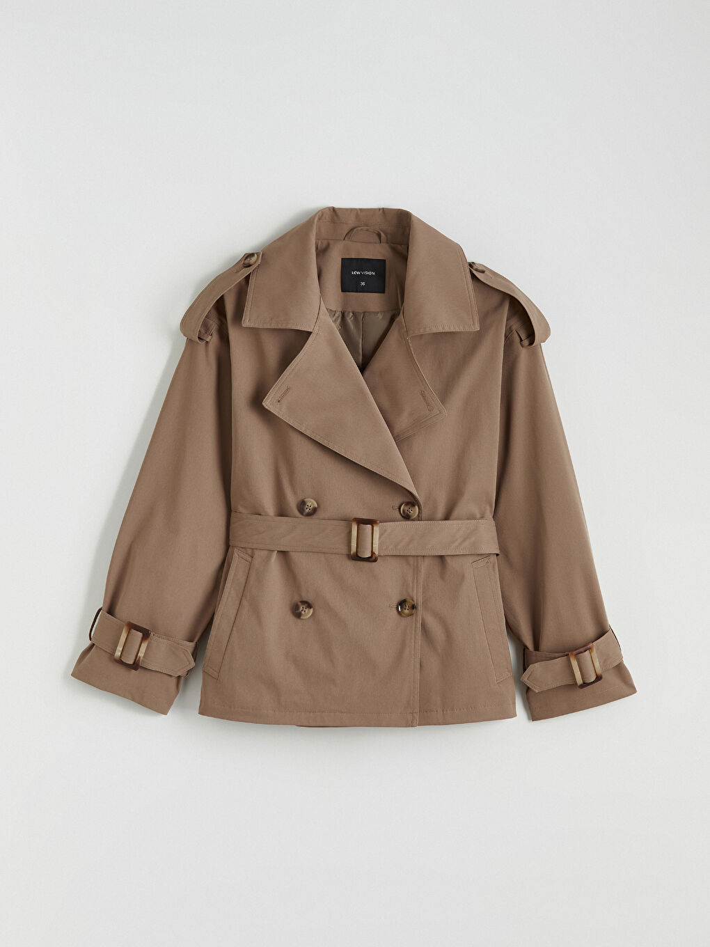 Bej Kruvaze Yaka Kadın Trençkot-5