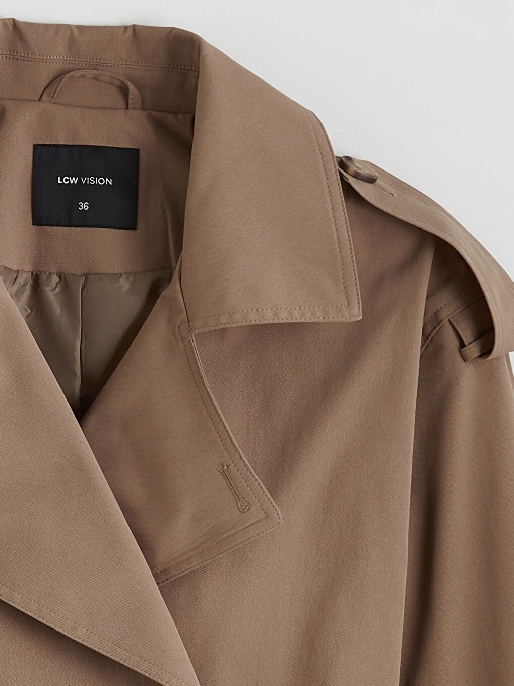 Bej Kruvaze Yaka Kadın Trençkot-6