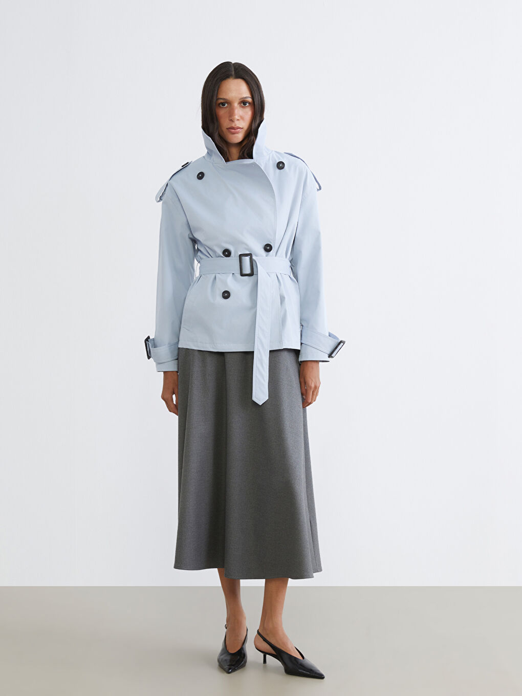 Mavi Kruvaze Yaka Kadın Trençkot-1