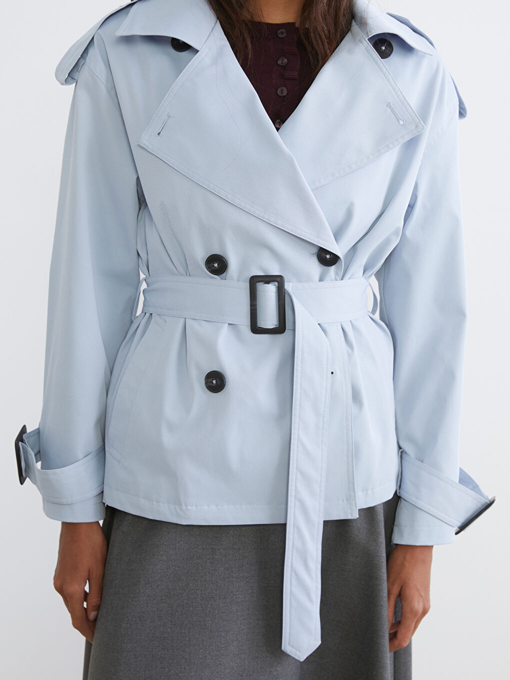 Mavi Kruvaze Yaka Kadın Trençkot-2