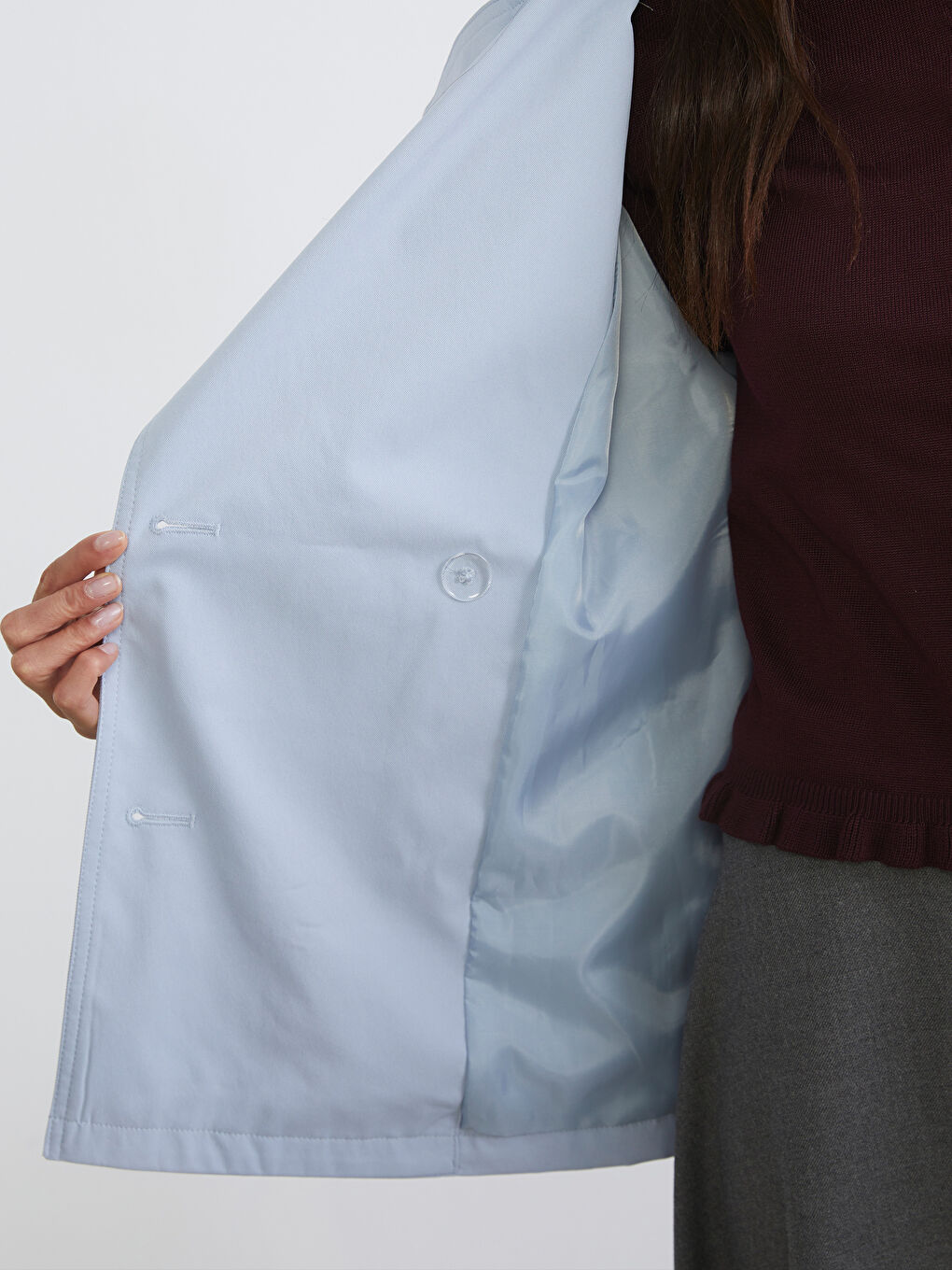 Mavi Kruvaze Yaka Kadın Trençkot-3