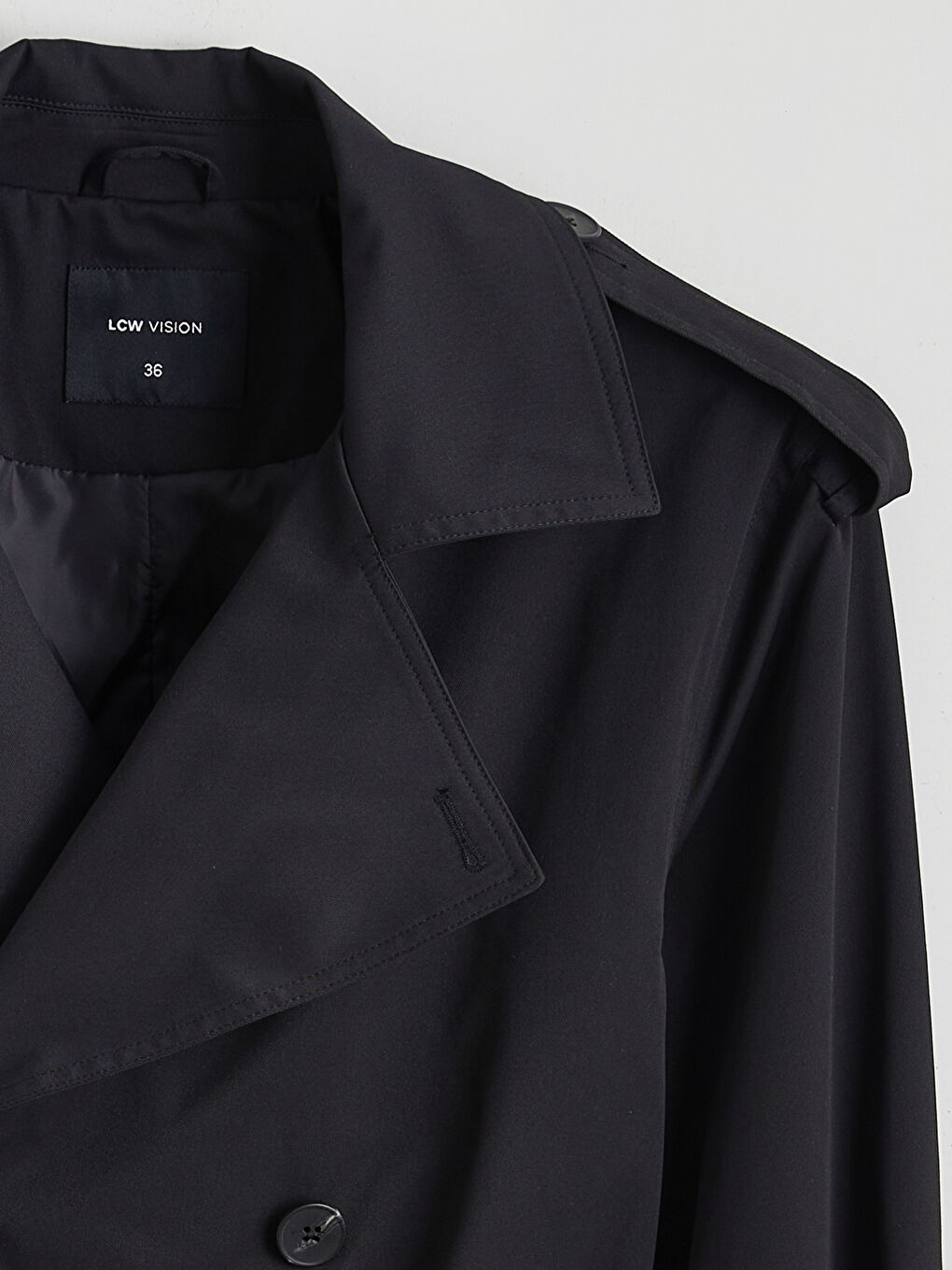 Siyah Kruvaze Yaka Kadın Trençkot-6