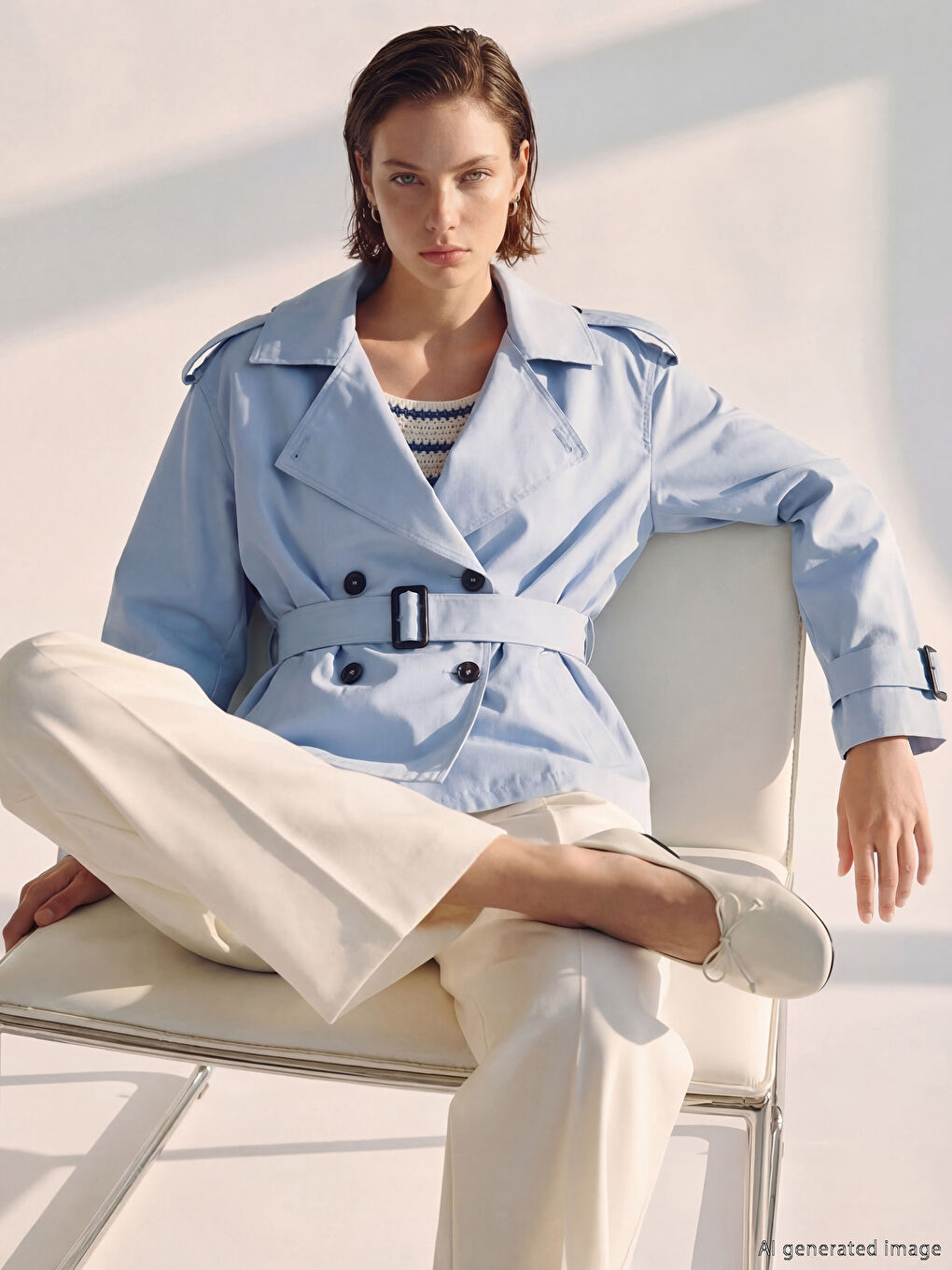 Mavi Kruvaze Yaka Kadın Trençkot