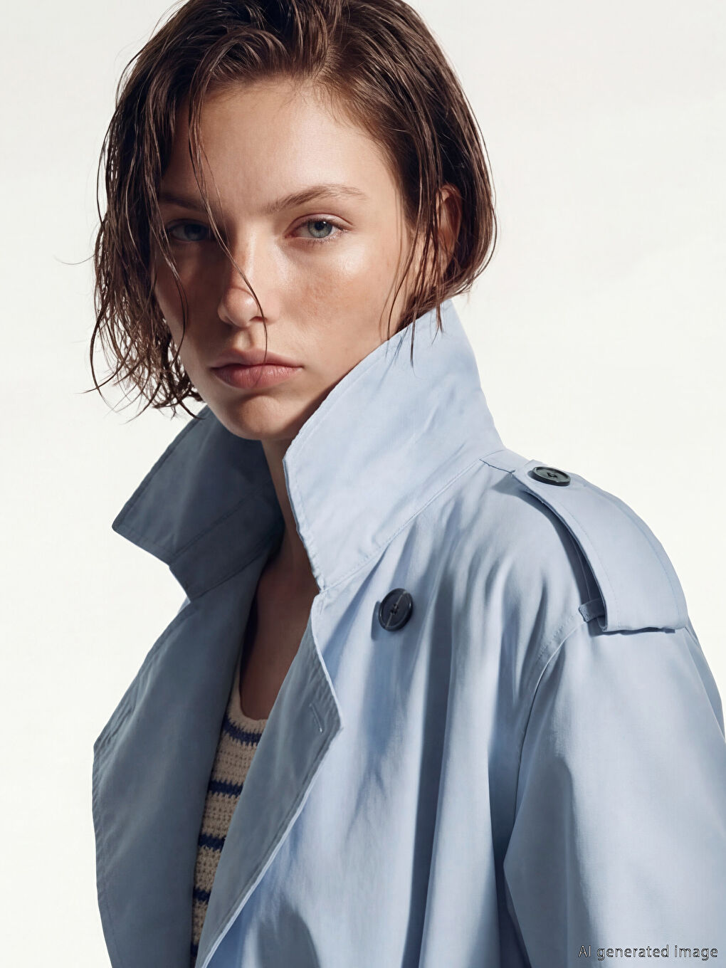 Mavi Kruvaze Yaka Kadın Trençkot-1