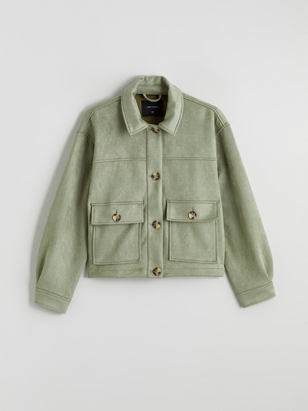 Women's Shirt Collar Suede Look Jacket-4