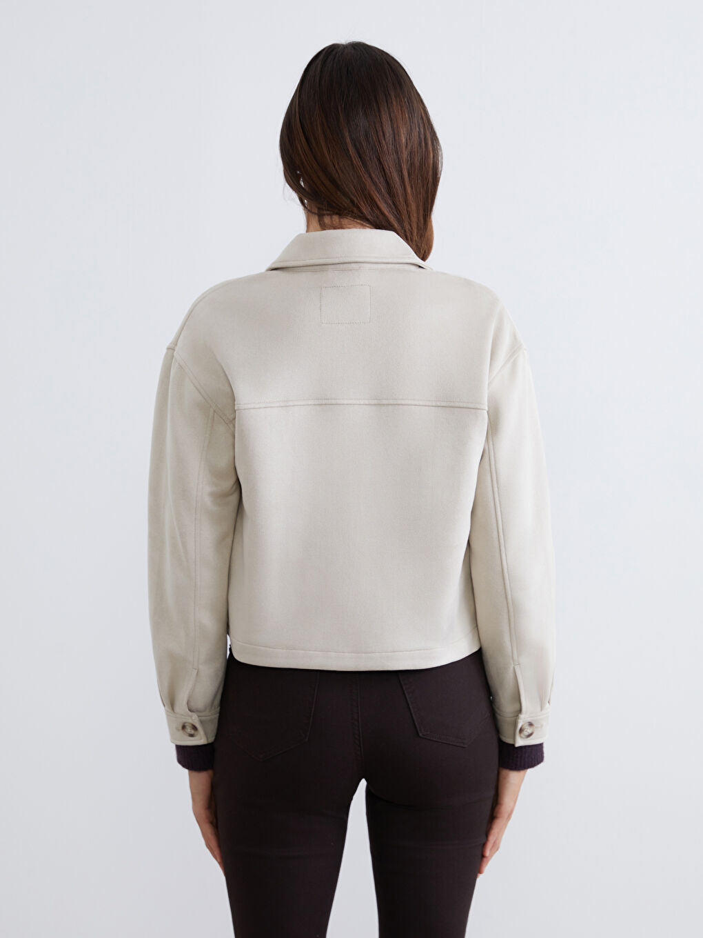 Women's Shirt Collar Suede Look Jacket-4