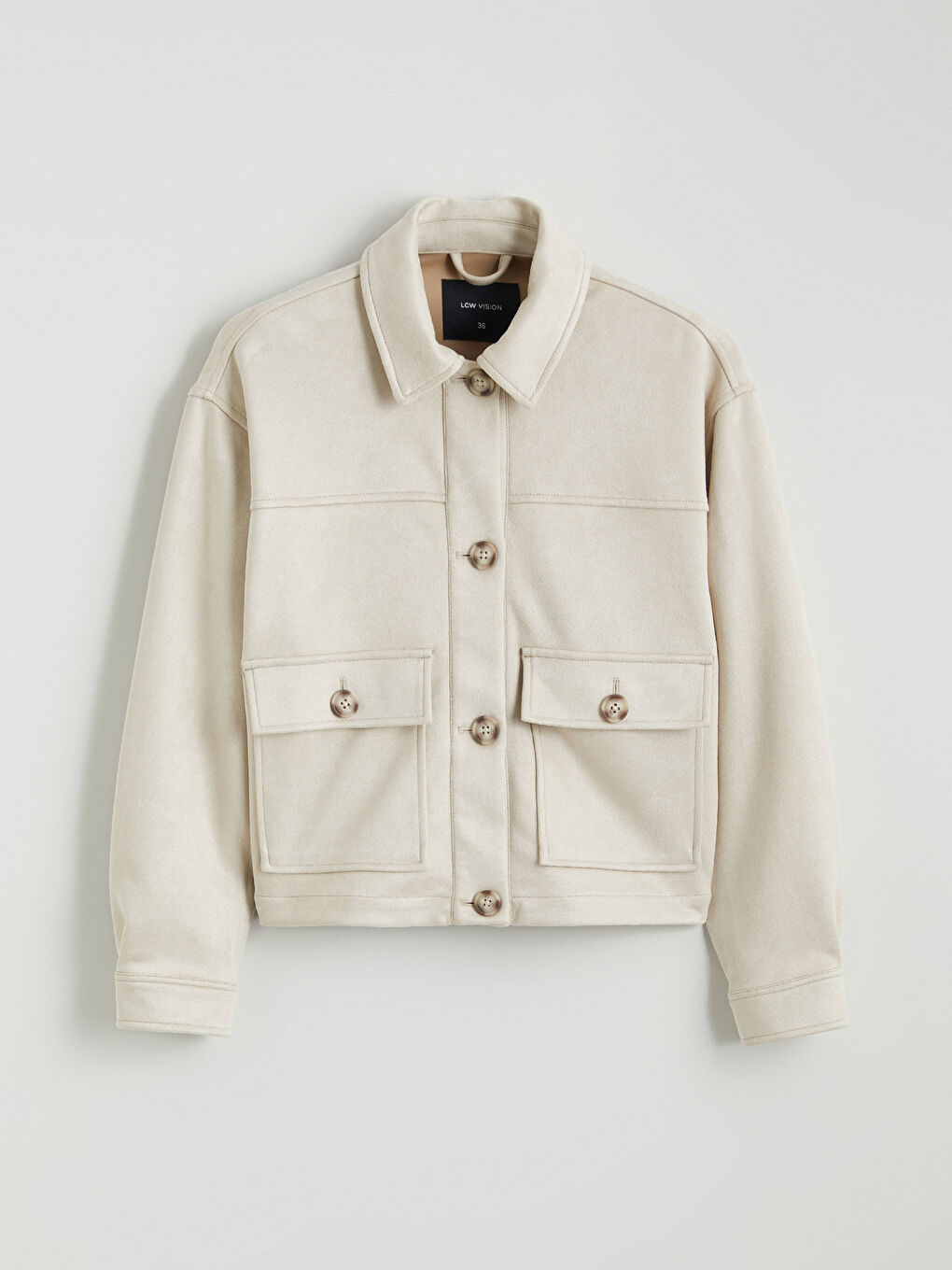 Women's Shirt Collar Suede Look Jacket-5