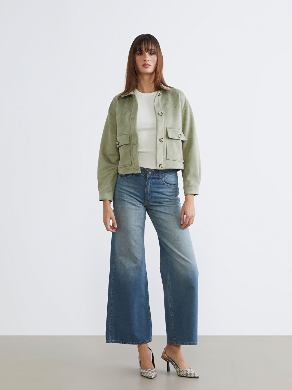 Women's Shirt Collar Suede Look Jacket-1