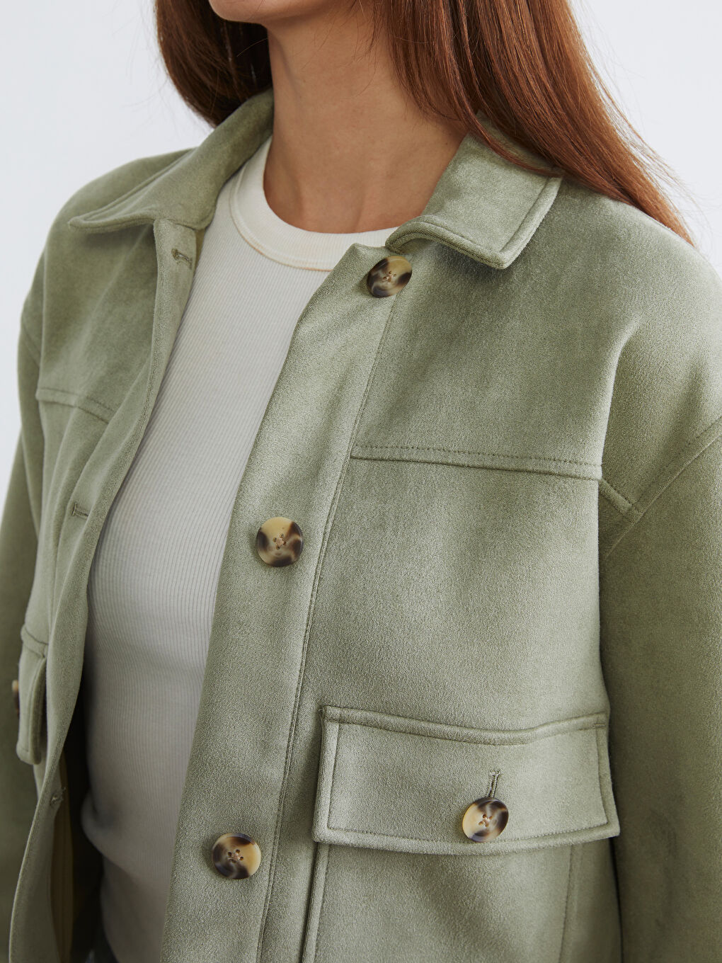 Women's Shirt Collar Suede Look Jacket-2
