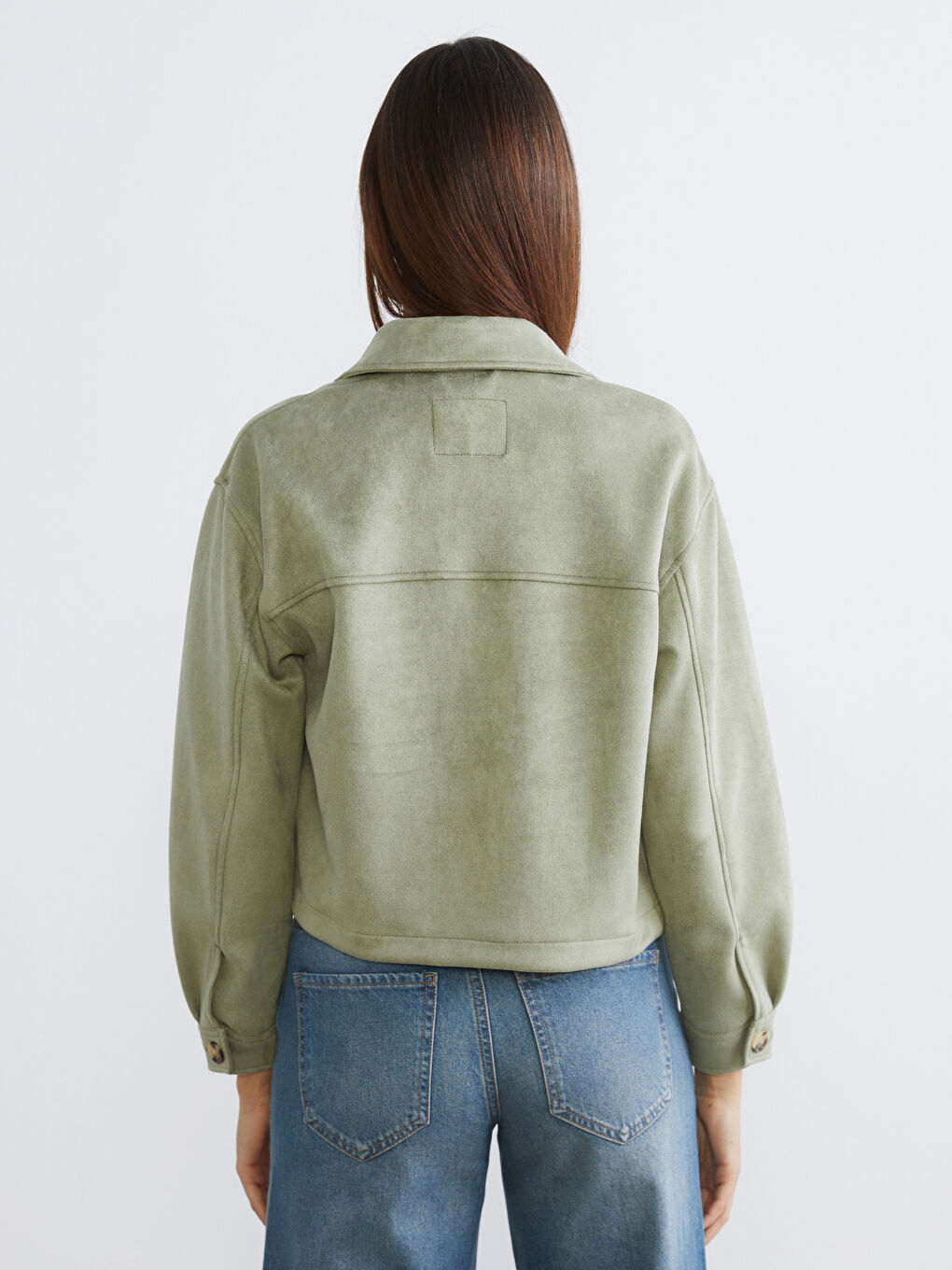 Women's Shirt Collar Suede Look Jacket-3