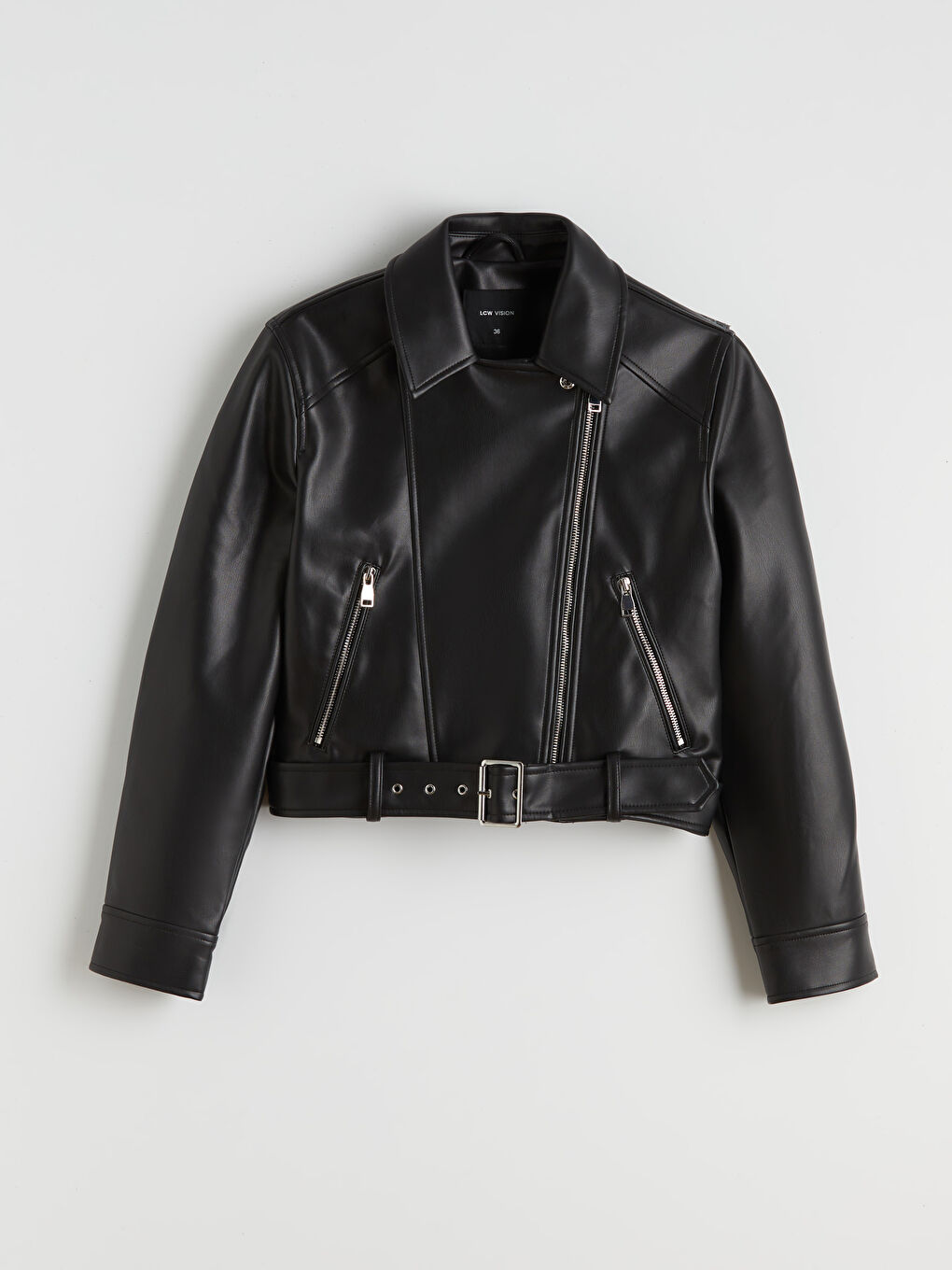جاكيت جلد صناعي أسود امرأة-5
