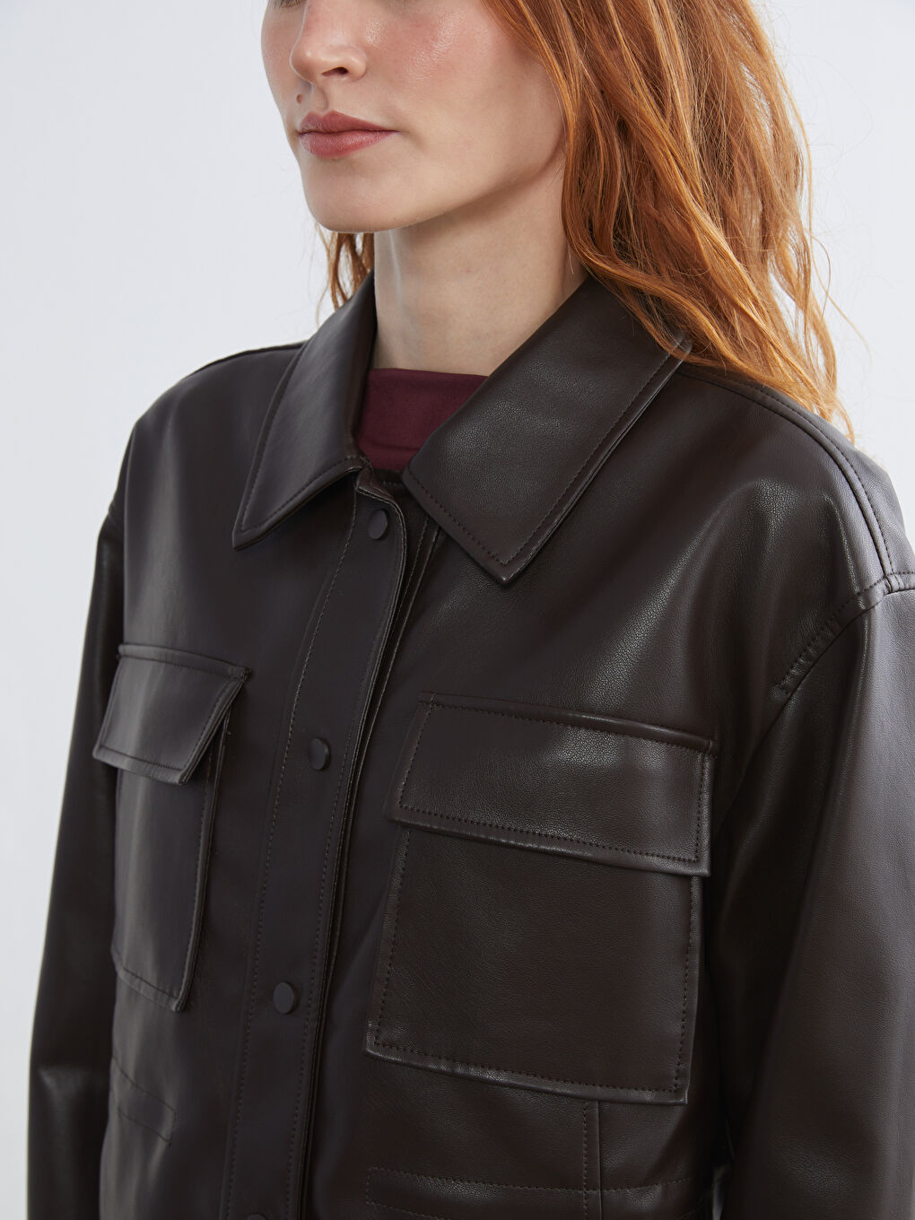 جاكيت جلد صناعي بني امرأة-2