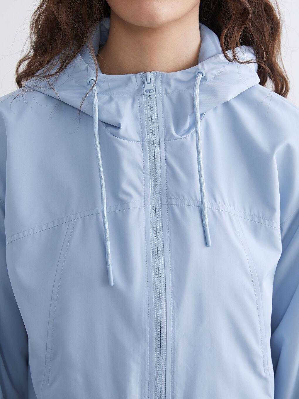 Mavi Kapüşonlu Oversize Kadın Yağmurluk-2