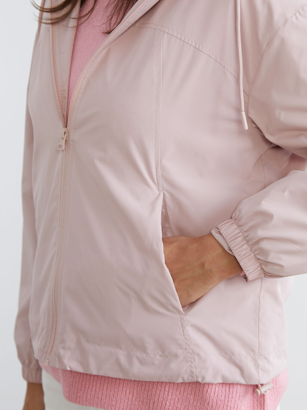 Pembe Kapüşonlu Oversize Kadın Yağmurluk-2