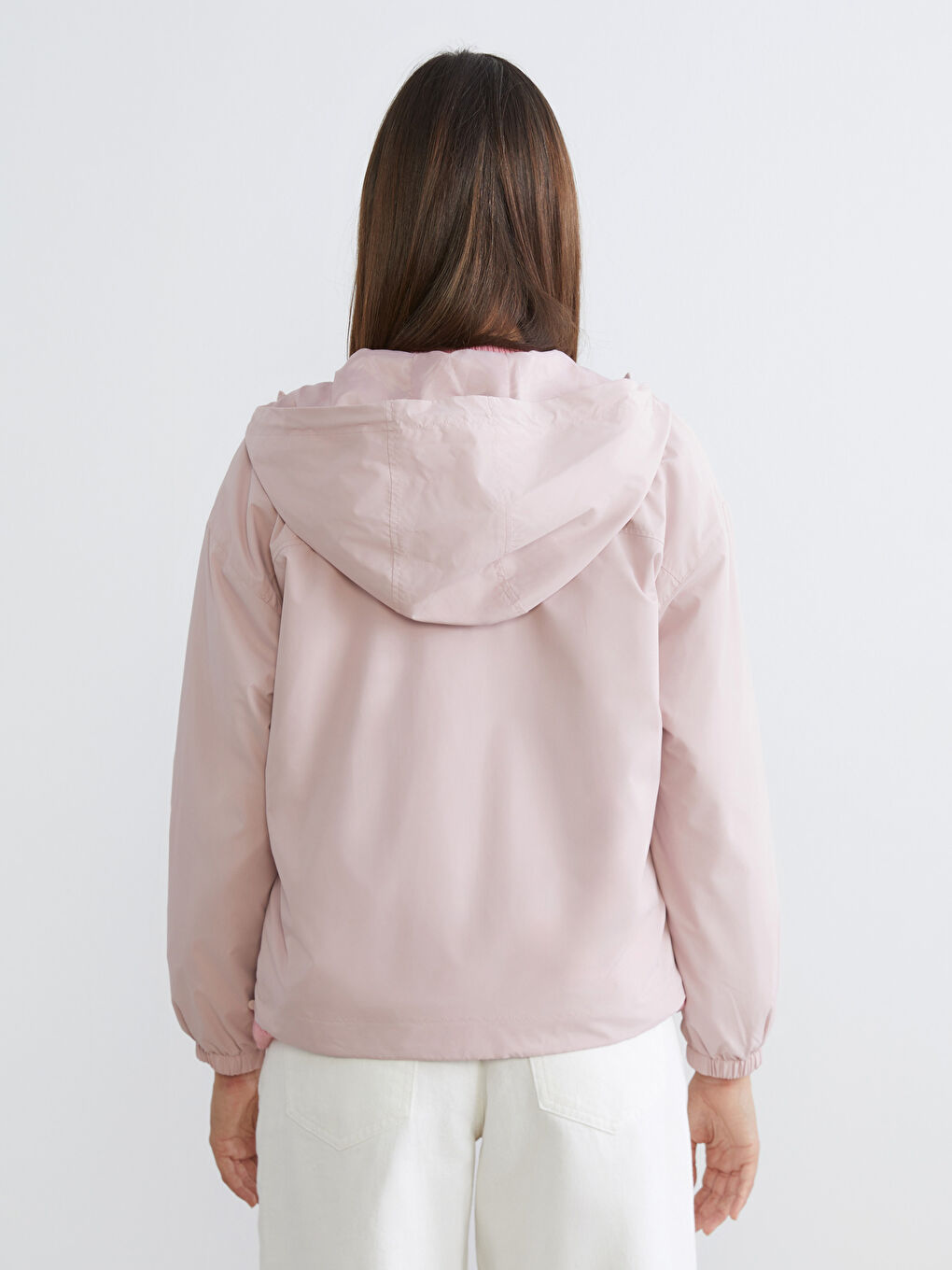 Pembe Kapüşonlu Oversize Kadın Yağmurluk-4