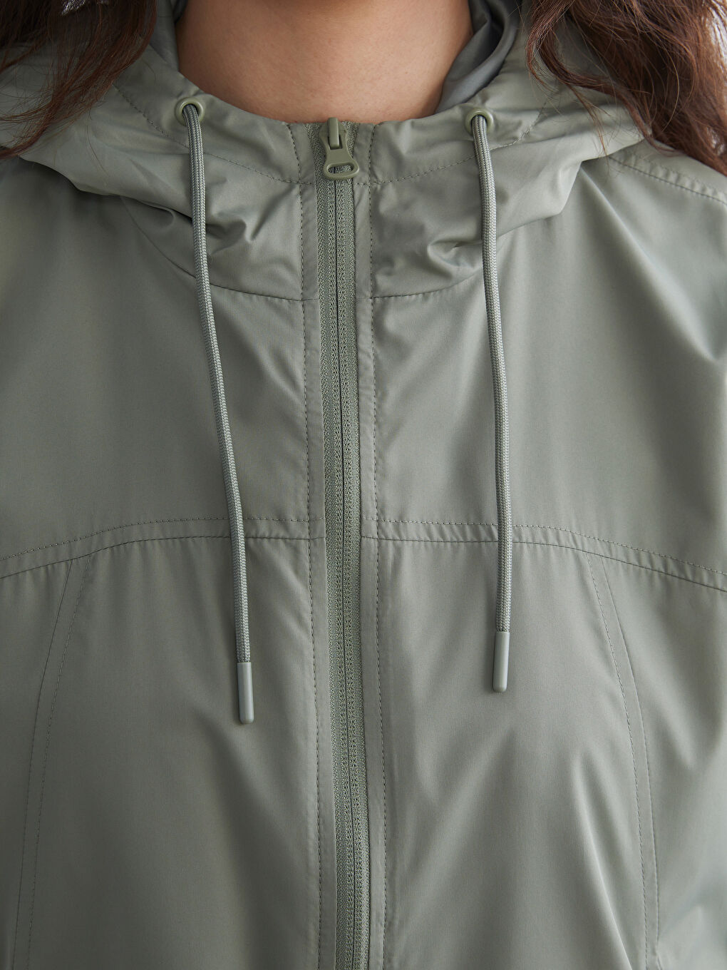 Haki Kapüşonlu Oversize Kadın Yağmurluk-2