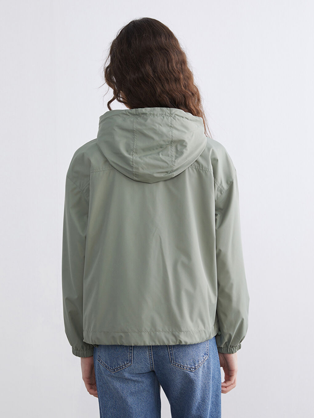 Haki Kapüşonlu Oversize Kadın Yağmurluk-4