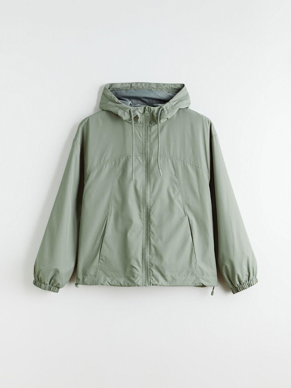 Haki Kapüşonlu Oversize Kadın Yağmurluk-5