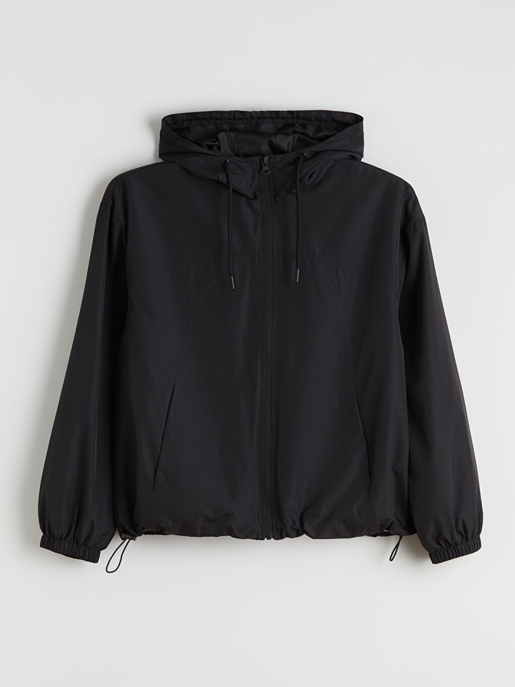 Siyah Kapüşonlu Oversize Kadın Yağmurluk-5