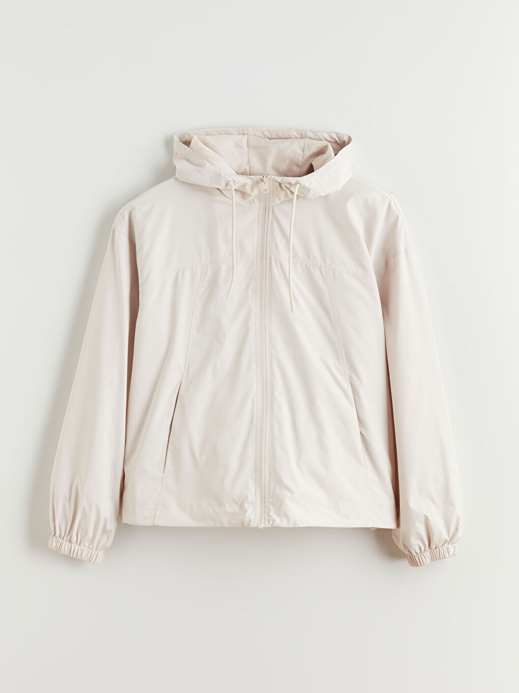 Bej Kapüşonlu Oversize Kadın Yağmurluk-5