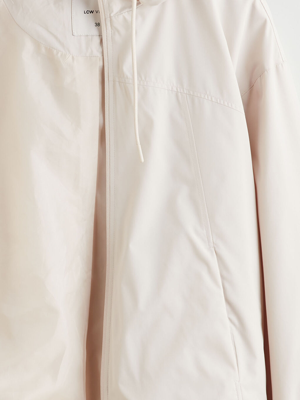 Bej Kapüşonlu Oversize Kadın Yağmurluk-8