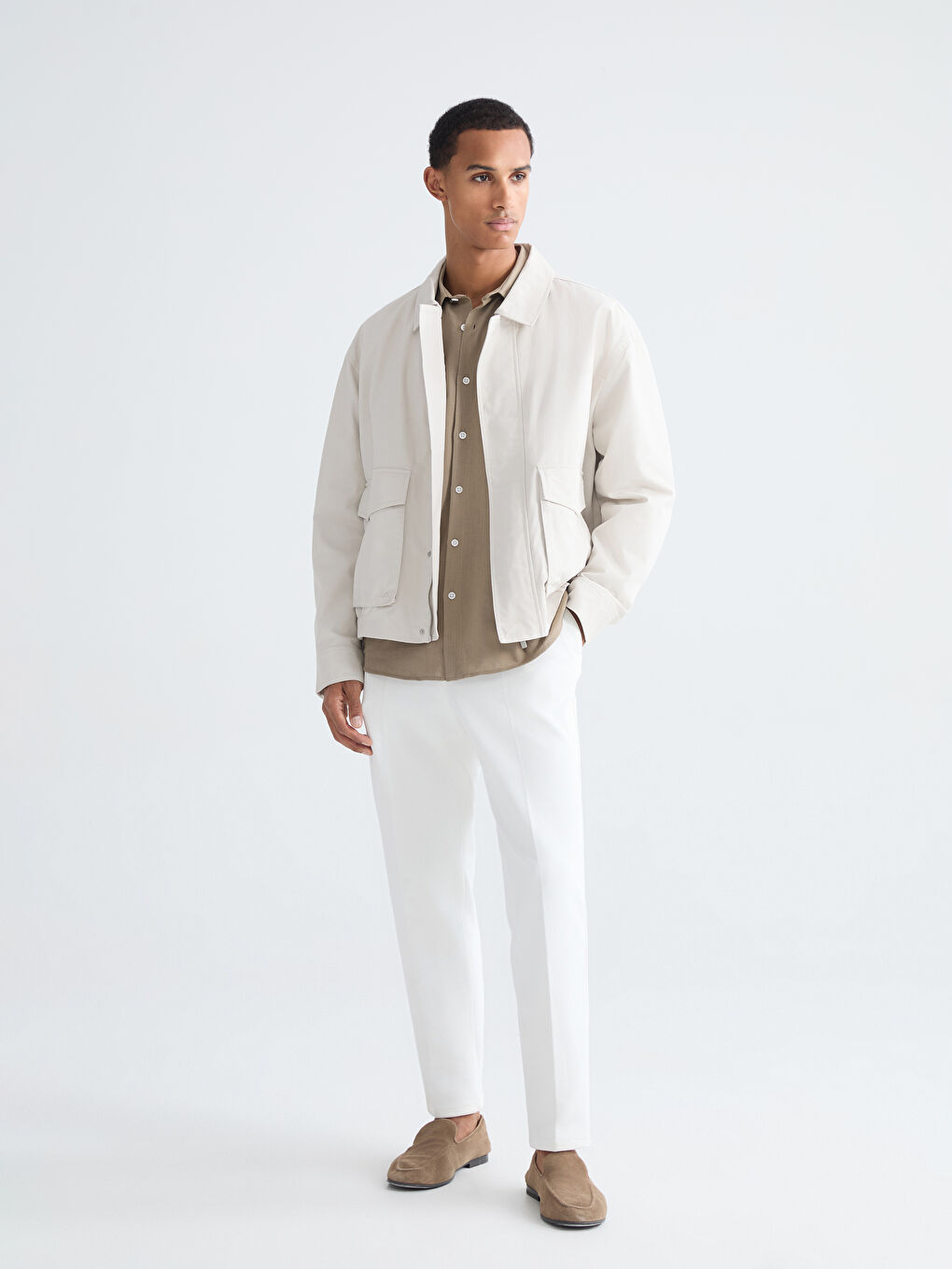 Ekru Rahat Kalıp Gömlek Yaka Erkek Mont-1