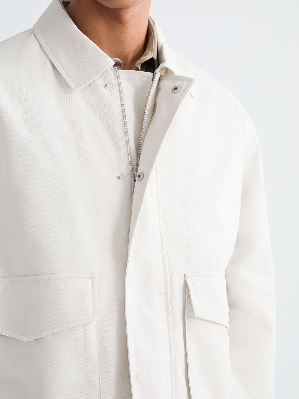 Ekru Rahat Kalıp Gömlek Yaka Erkek Mont-2