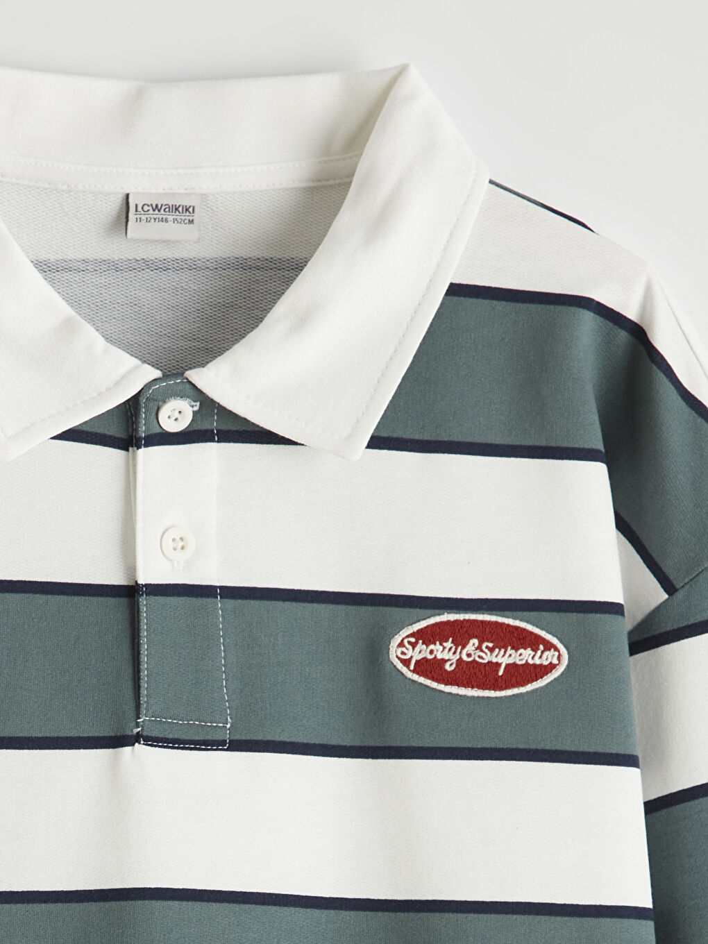 Yeşil Çizgili Polo Yaka Erkek Çocuk Tişört-1