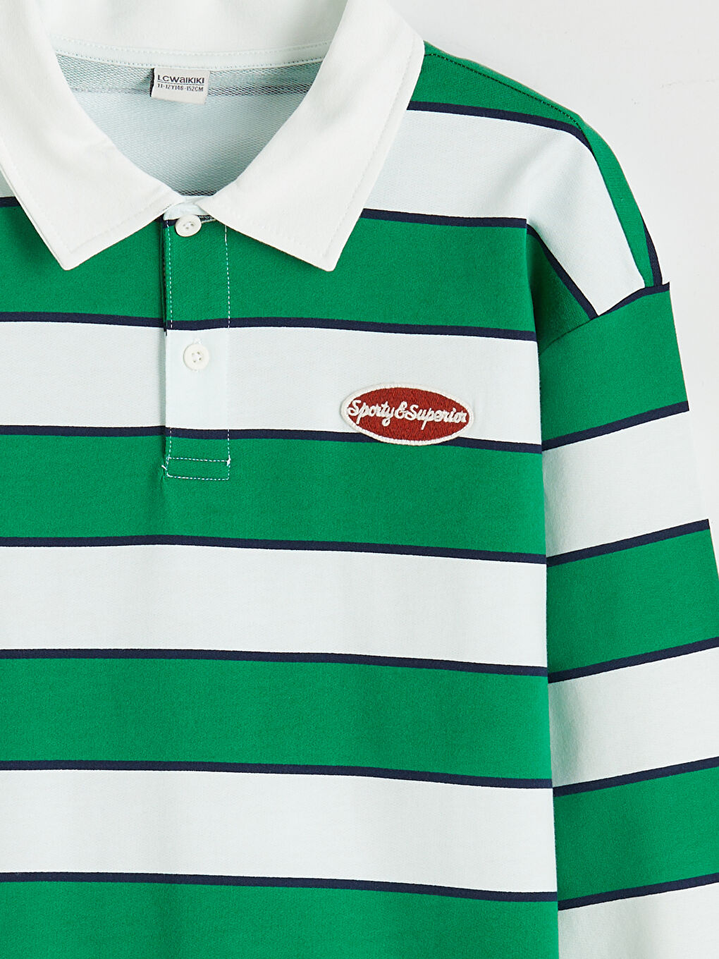 Yeşil Erkek Çocuk Polo Yaka Çizgili Tişört-2