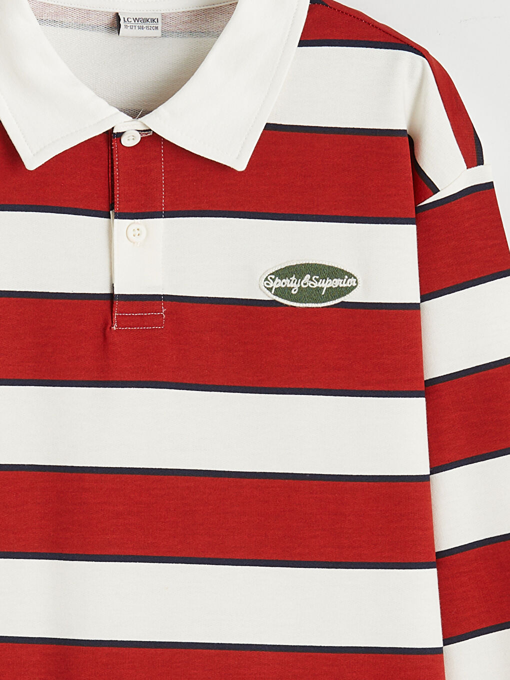 Turuncu Erkek Çocuk Çizgili Polo Yaka Uzun Kollu Tişört-3