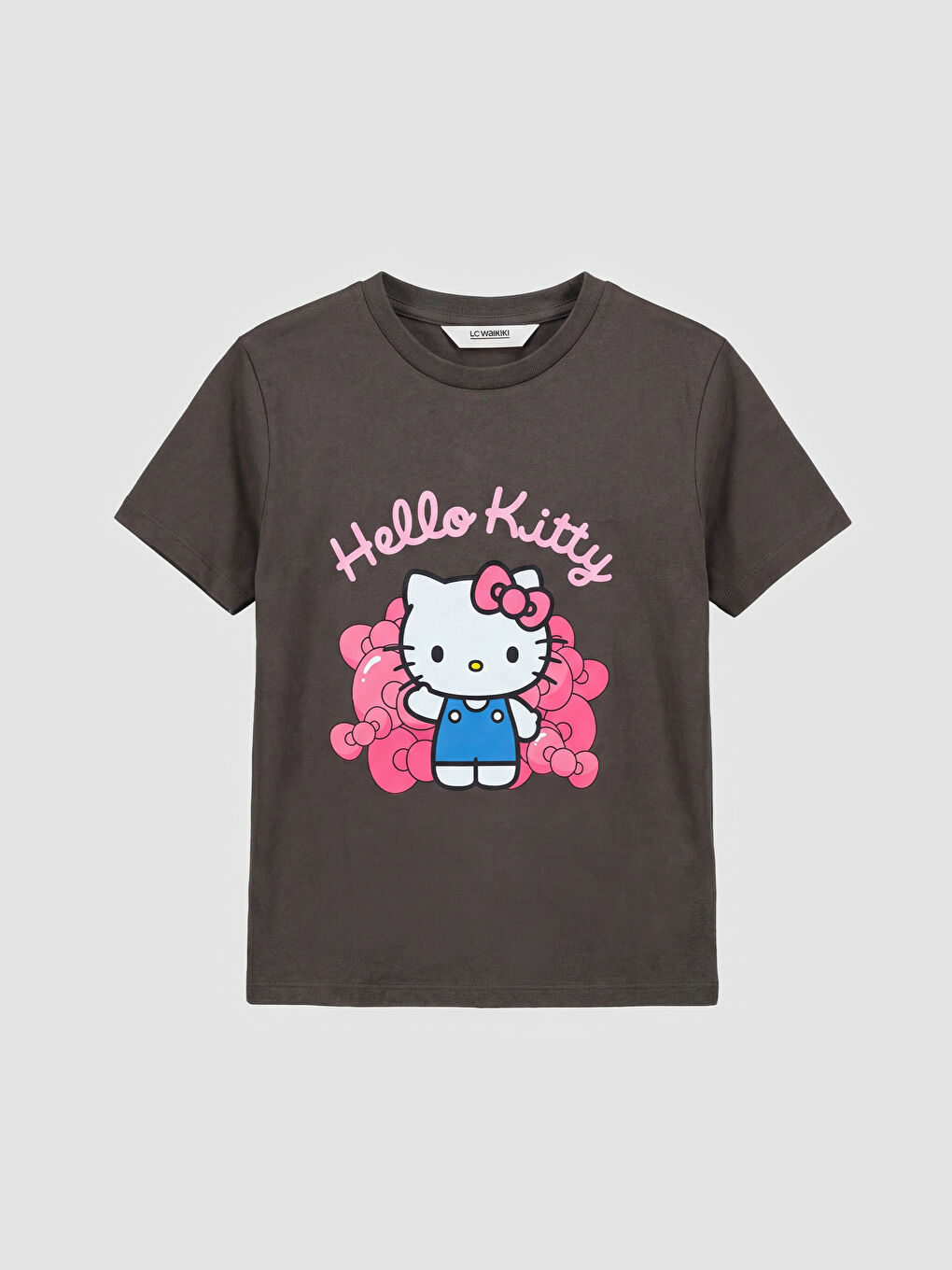 Crew Neck Hello Kitty Printed Girls' T-Shirt