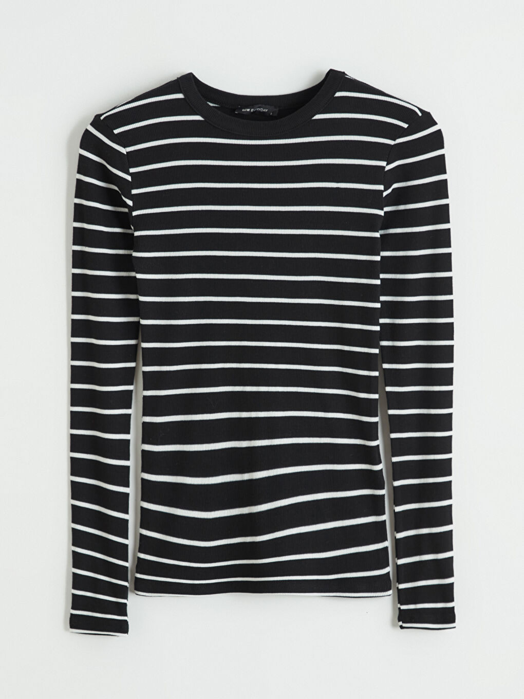 Siyah Bisiklet Yaka Çizgili Kadın Body-4