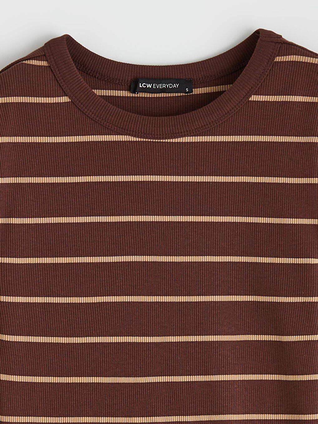 Kahverengi Bisiklet Yaka Çizgili Kadın Body-1
