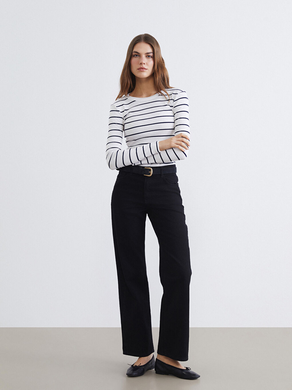 Women's Striped Crew Neck Bodysuit-1
