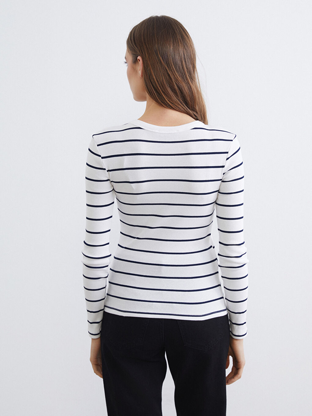 Women's Striped Crew Neck Bodysuit-3