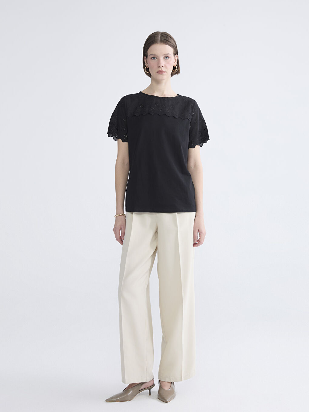 Женщины Черный Футболка-1