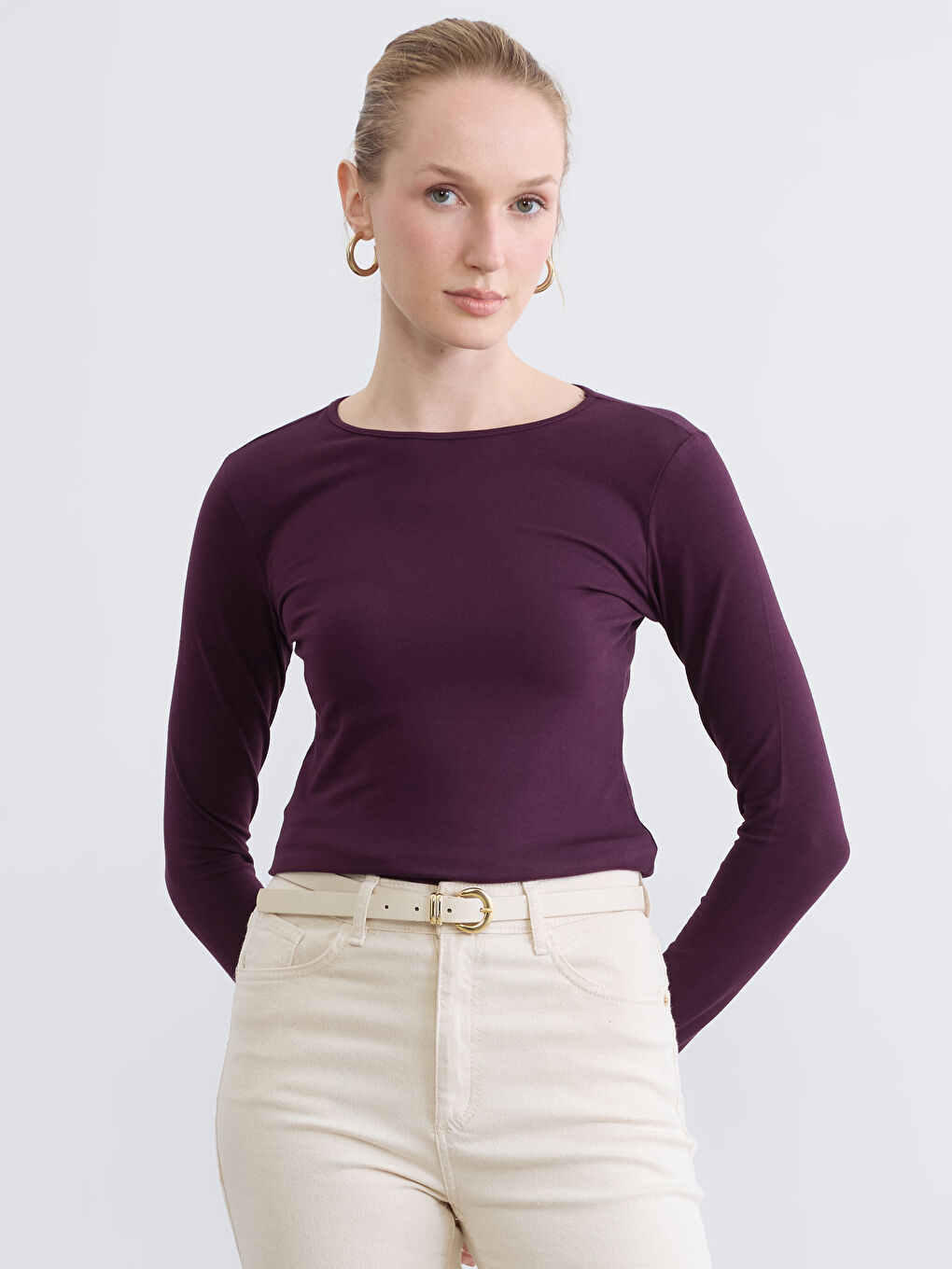 Mürdüm Bisiklet Yaka Kadın Tişört