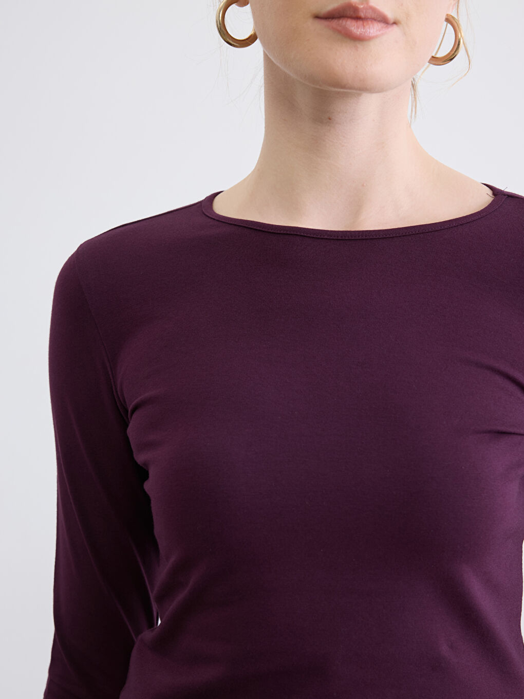 Mürdüm Bisiklet Yaka Kadın Tişört-2